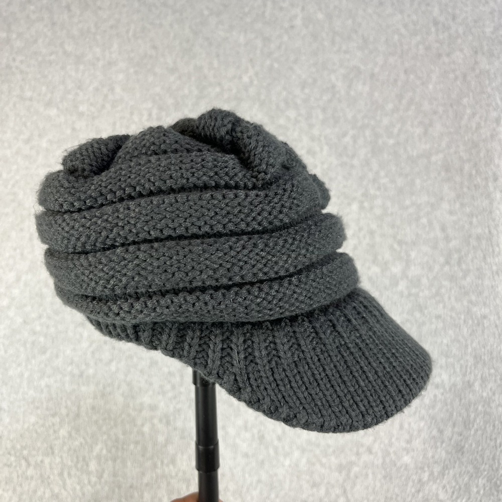 Winter Wool Blend Visor Brim Beanie with Bill Knit Baseball Cap Skull Hat